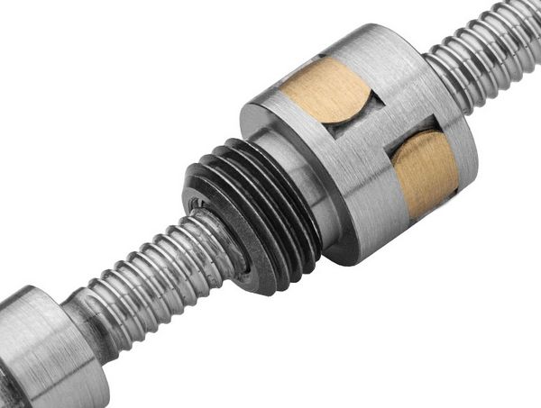 Nut with connecting thread, 4-point contact and internal ball return